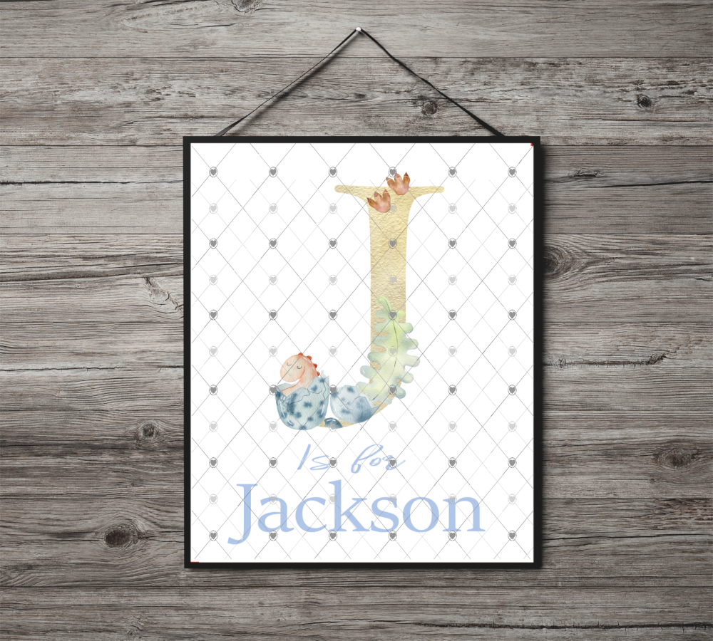 Dinosaur Initial Name Print, Letter J Custom Print, Letter J